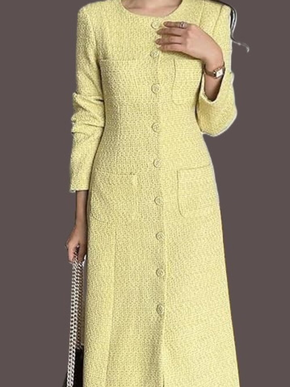 Tweed Long Blazer Dress Overcoat, Slim fit, Knee length